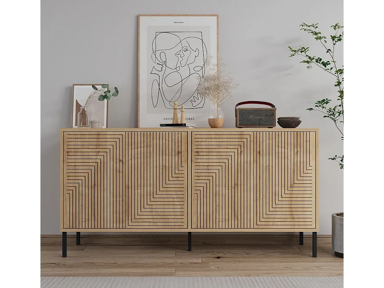 Aparador de aglomerado – 150 cm x 75 cm x 36 cm – Roble Zafiro – Aglomerado recubierto de melamina