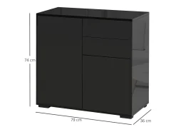 Aparador de almacenaje negro con 2 cajones y 2 puertas, madera contrachapada, antiderrames (117x36x74cm)