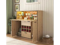 Aparador de almacenamiento, elegante vitrina para vinos con puertas dobles, estante de vidrio y soporte para vinos: almacenamiento perfecto