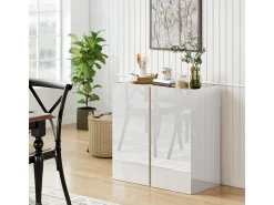 Aparador de alto brillo con 2 puertas y estante ajustable, para cocina y salón, 80 x 40 x 80 cm, blanco