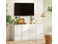 Aparador de alto brillo con 2 puertas y estante ajustable, para cocina y salón, 80 x 40 x 80 cm, blanco