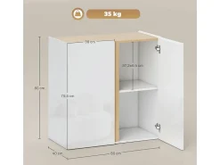 Aparador de alto brillo con 2 puertas y estante ajustable, para cocina y salón, 80 x 40 x 80 cm, blanco