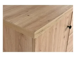 Aparador de aspecto roble con 2 puertas y 4 cajones y patas de metal negro Hendall