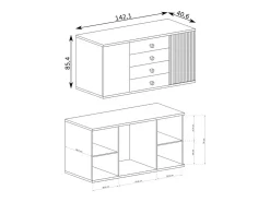 Aparador de aspecto roble con 2 puertas y 4 cajones y patas de metal negro Hendall