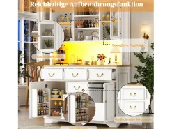 Aparador de cocina - 118 x 40 x 180 cm - con 6 cajones + puertas + LED + estantes de almacenamiento - MDF - blanco
