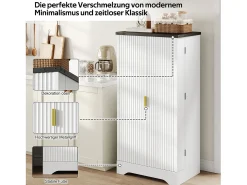 Aparador de cocina - 60,5 x 40 x 120 cm - con LED + 2 puertas + estantes regulables - MDF - blanco