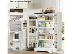 Aparador de cocina - 60,5 x 40 x 120 cm - con LED + 2 puertas + estantes regulables - MDF - blanco