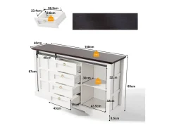 Aparador de cocina - 150 x 40 x 85 cm - con puertas correderas + 4 cajones - estilo rústico - MDF - blanco