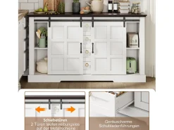 Aparador de cocina - 150 x 40 x 85 cm - con puertas correderas + 4 cajones - estilo rústico - MDF - blanco