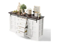 Aparador de cocina - 150 x 40 x 85 cm - con puertas correderas + 4 cajones - estilo rústico - MDF - blanco