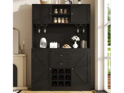Aparador de cocina - 120 x 40 x 188 cm - con estantes regulables + botellero + 4 puertas + 2 cajones - MDF - negro