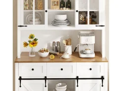 Aparador de cocina - con LED - con puerta corredera y 3 cajones - con estante ajustable - blanco