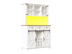 Aparador de cocina - con LED - con puerta corredera y 3 cajones - con estante ajustable - blanco