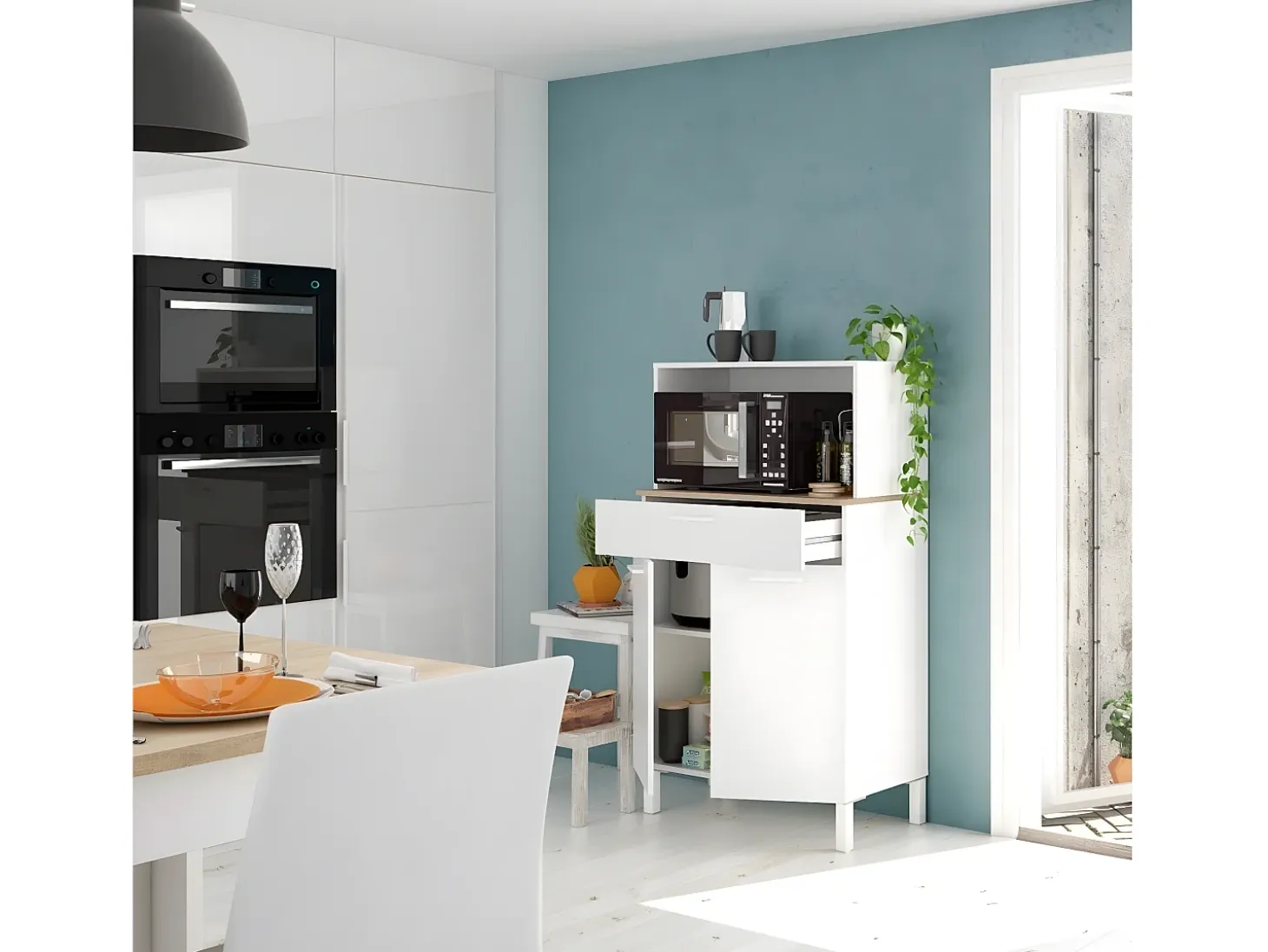 Aparador de cocina 2 puertas y 1 cajón L72 cm - Kira