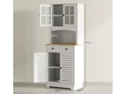 Aparador de cocina con 2 cajones y puertas de cristal, espacio para guardar vajilla, 68 x 39,5 x 170 cm, blanco