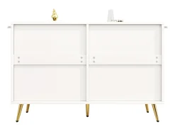 Aparador de cocina con 6 cajones, cuerpo blanco, tiradores y patas de metal dorado - 120x40x75cm