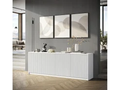 Aparador de cocina con 4 puertas acanaladas 238x50x83cm Budapest BF - Blanco