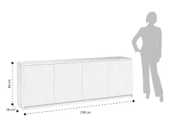 Aparador de cocina con 4 puertas acanaladas 238x50x83cm Budapest BF - Blanco