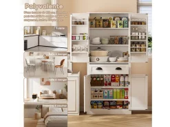 Aparador de cocina con 4 puertas y cajón - Estantes regulables - Blanco