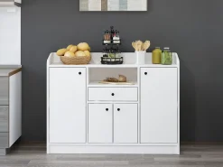 Aparador de cocina con 4 puertas, 1 cajón y 1 estante - Blanco - MIZOTA