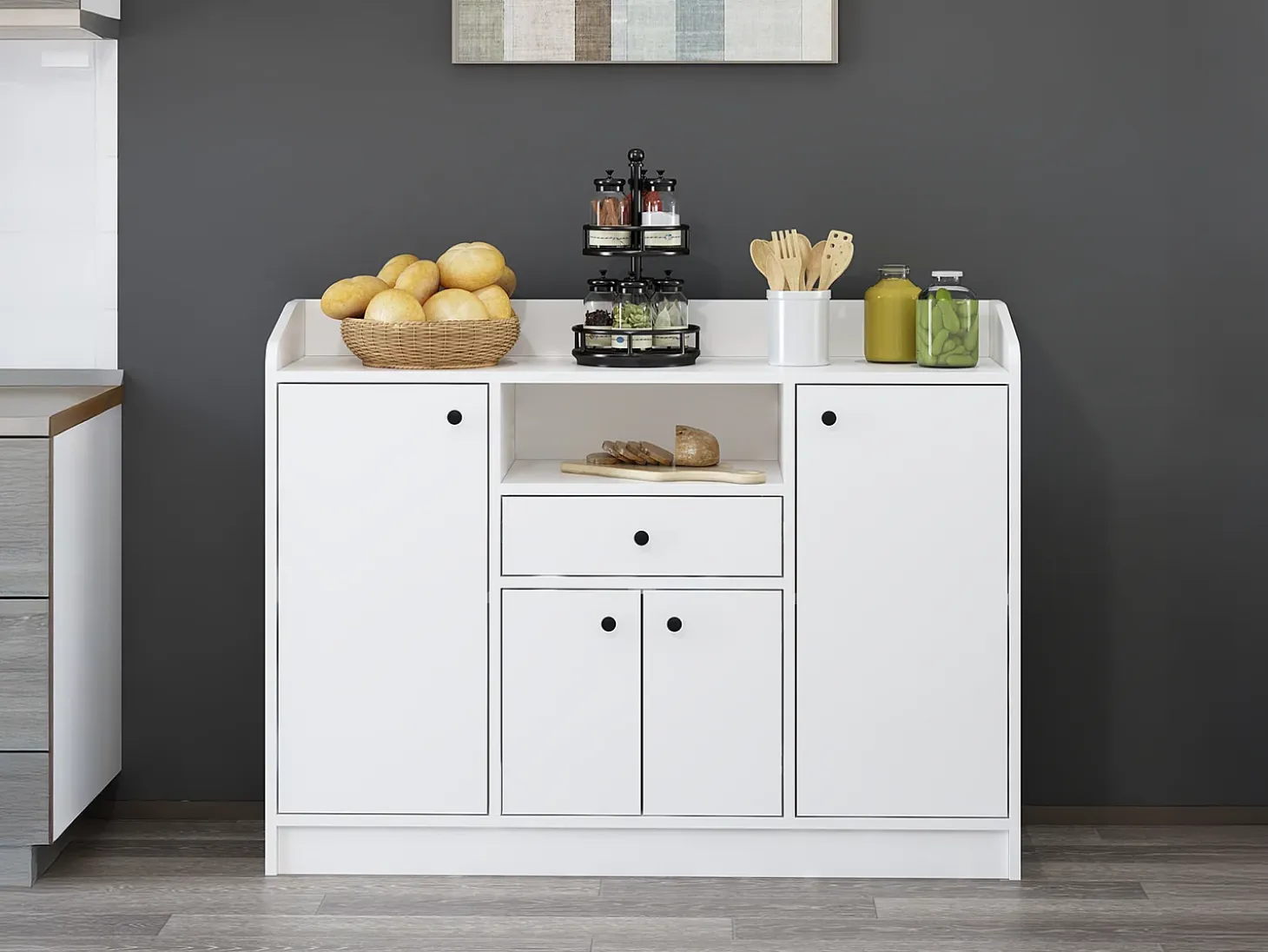 Aparador de cocina con 4 puertas, 1 cajón y 1 estante - Blanco - MIZOTA