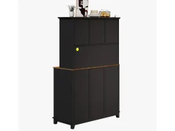 Aparador de cocina con 4 puertas, 3 cajones, botellero e iluminación LED - Madera MDF - Negro