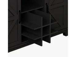 Aparador de cocina con 4 puertas, 3 cajones, botellero e iluminación LED - Madera MDF - Negro