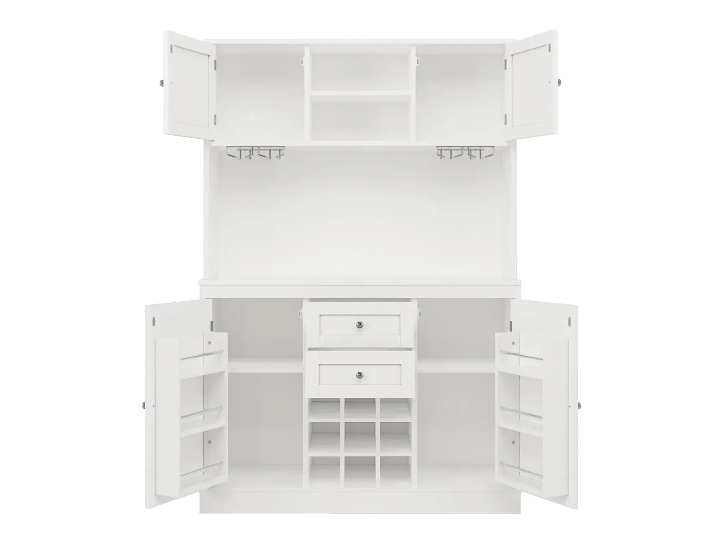 Aparador de cocina con 4 puertas, 2 cajones y botellero - Madera MDF - Negro