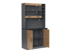 Aparador de cocina con 2 puertas acrílicas e iluminación LED, gris y natural