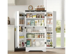 Aparador de cocina con 2 puertas y sensor LED - Puerta a rayas - Blanco