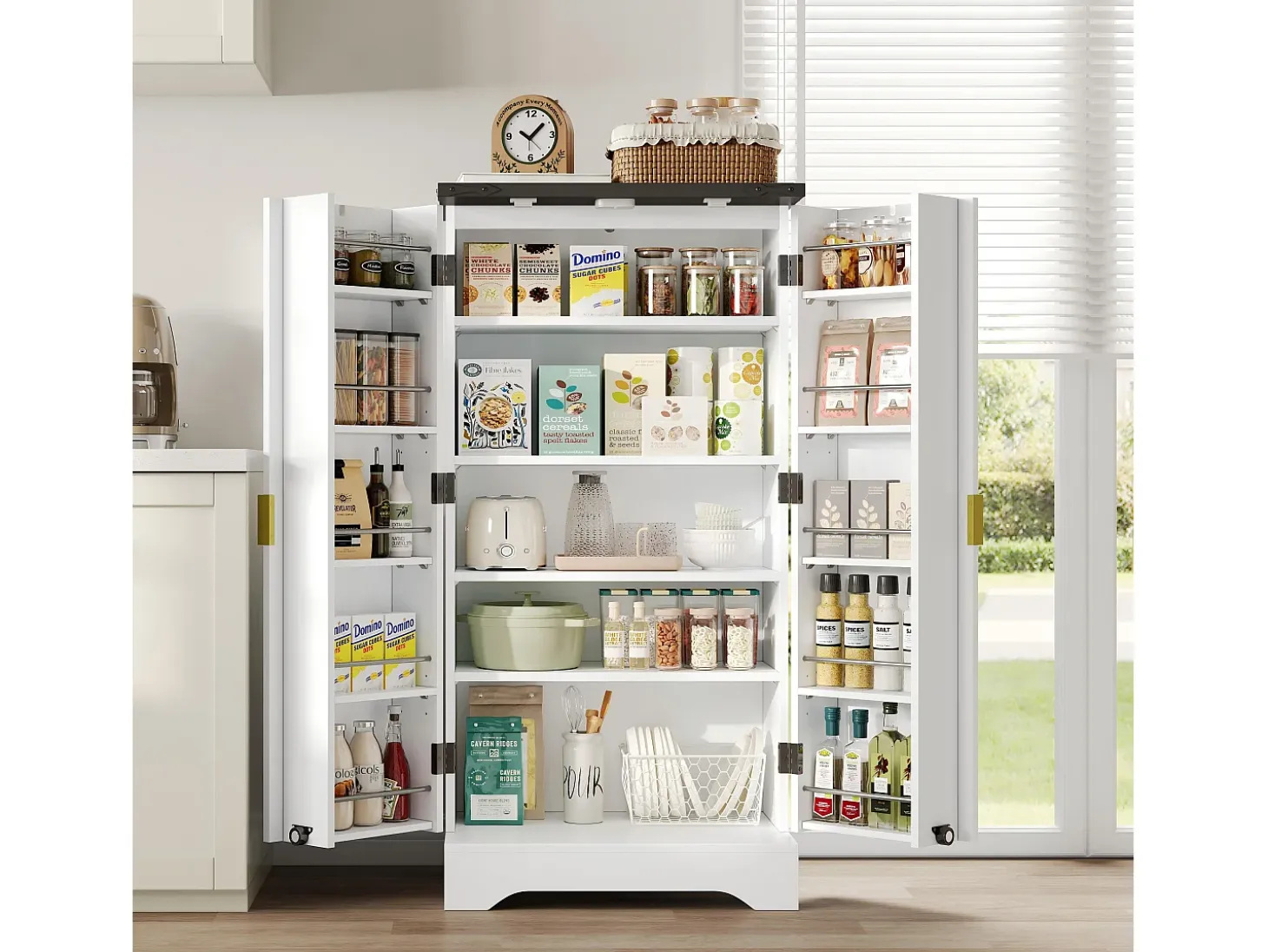 Aparador de cocina con 2 puertas y sensor LED - Puerta a rayas - Blanco