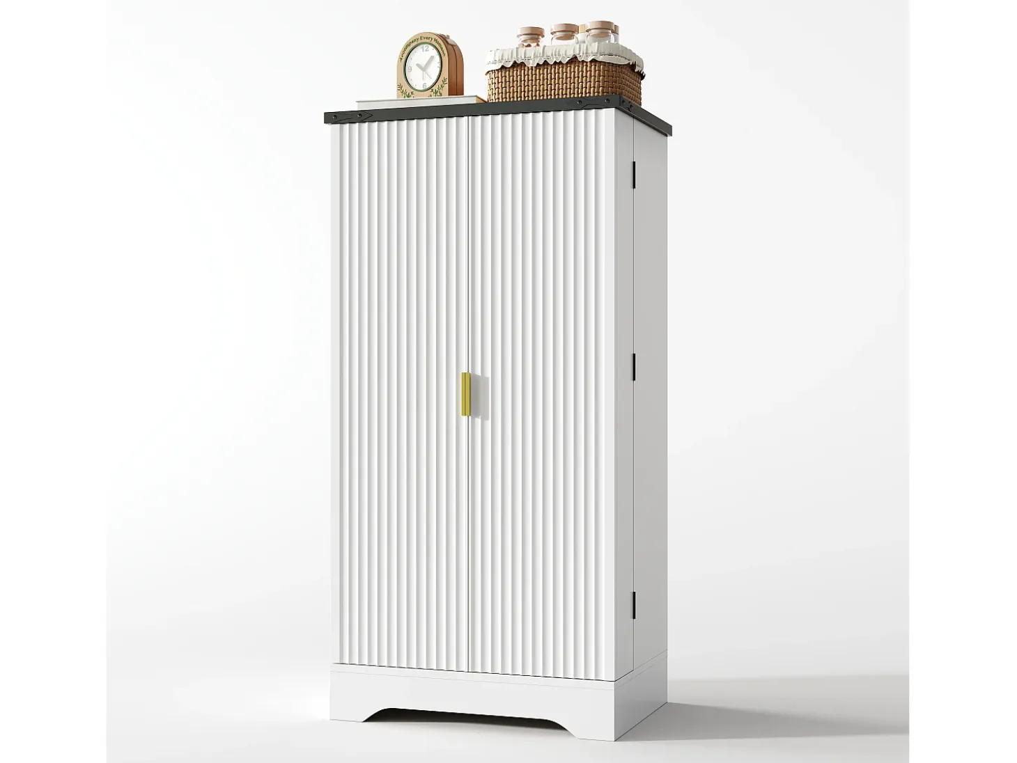 Aparador de cocina con 2 puertas y sensor LED - Puerta a rayas - Blanco