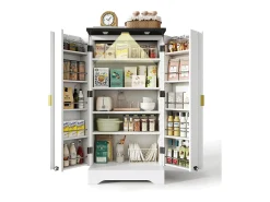 Aparador de cocina con 2 puertas y sensor LED - Puerta a rayas - Blanco