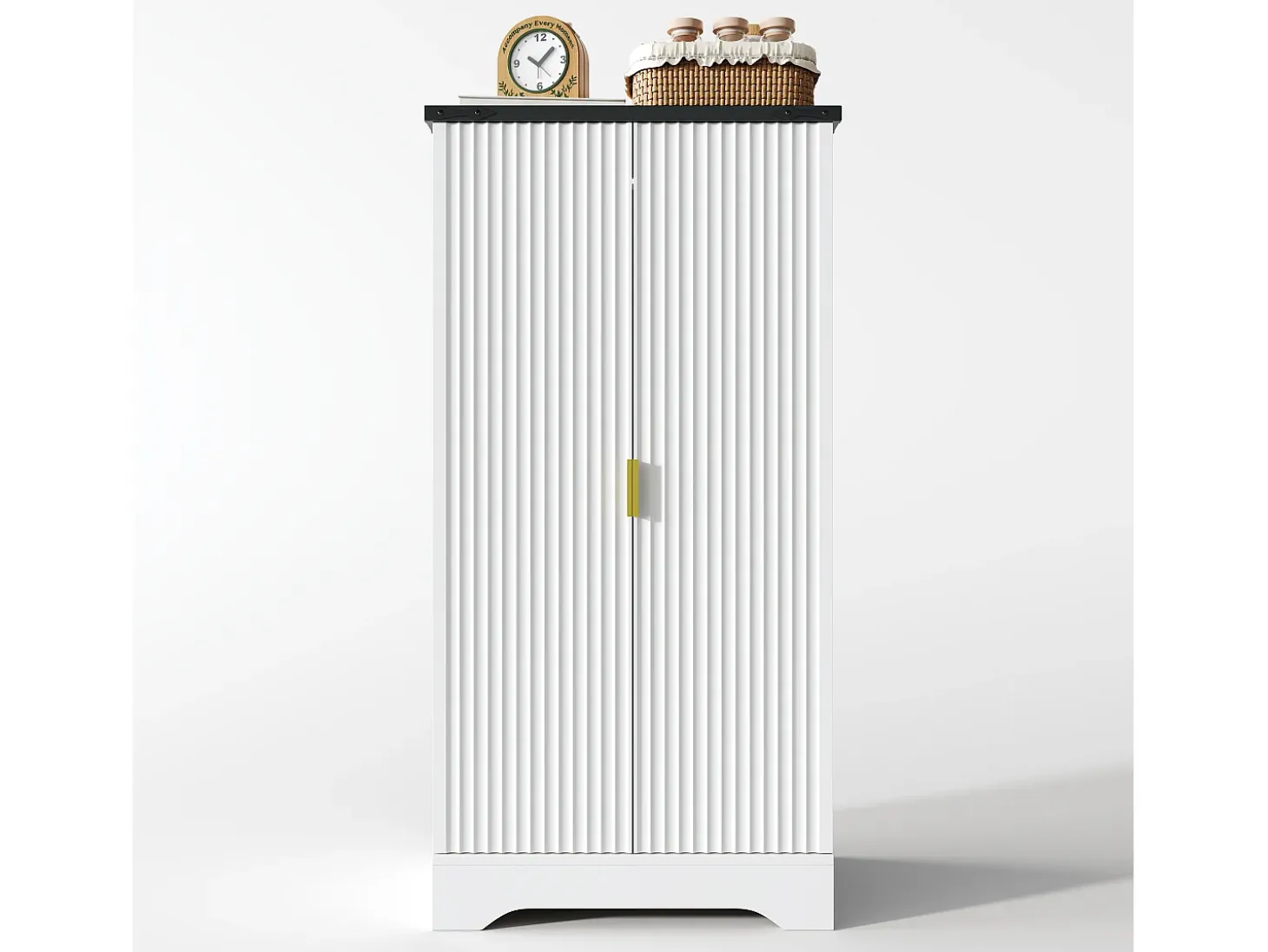 Aparador de cocina con 2 puertas y sensor LED - Puerta a rayas - Blanco