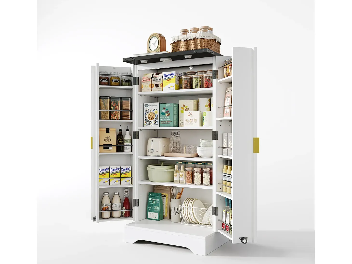 Aparador de cocina con 2 puertas y sensor LED - Puerta a rayas - Blanco
