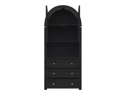 Aparador de cocina con 2 puertas, 3 cajones y 1 nicho, cuerpo negro con tiradores de metal dorado - 70x35x180cm