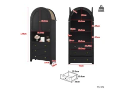 Aparador de cocina con 2 puertas, 3 cajones y 1 nicho, cuerpo negro con tiradores de metal dorado - 70x35x180cm