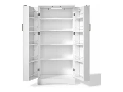 Aparador de cocina con 2 puertas y sensor LED - Rayas verticales ovaladas - Blanco