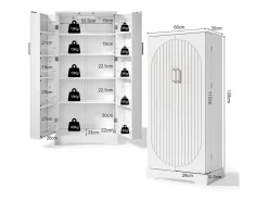 Aparador de cocina con 2 puertas y sensor LED - Rayas verticales ovaladas - Blanco