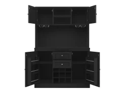 Aparador de cocina con 4 puertas, 2 cajones y botellero - Madera MDF - Negro