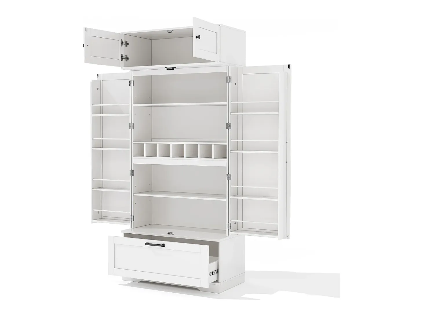 Aparador de cocina con 4 puertas y 1 cajón, aparador alto con tirador de metal retro, blanco