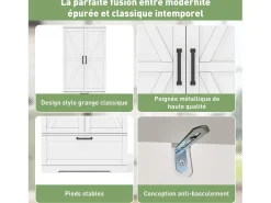 Aparador de cocina con 4 puertas y 1 cajón, aparador alto con tirador de metal retro, blanco