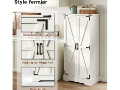 Aparador de cocina con almacenaje 60×35×128 cm con LED - Aparador de madera para cocina y salón, blanco