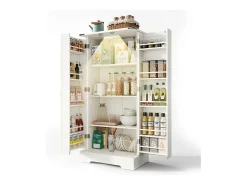 Aparador de cocina con almacenaje 60×35×128 cm con LED - Aparador de madera para cocina y salón, blanco