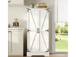 Aparador de cocina con almacenaje 60×35×128 cm con LED - Aparador de madera para cocina y salón, blanco