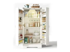 Aparador de cocina con almacenaje 60×35×128 cm con LED - Aparador de madera para cocina y salón, blanco