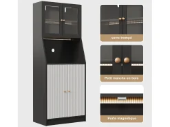 Aparador de cocina con encimera, almacenaje integrado, aparador, almacenaje con tira LED, 70 x 40 x 180 cm, mueble de cocina, negro