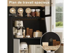 Aparador de cocina con encimera, almacenaje integrado, aparador, almacenaje con tira LED, 70 x 40 x 180 cm, mueble de cocina, negro