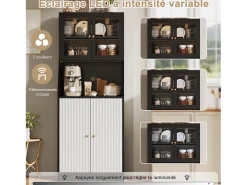 Aparador de cocina con encimera, almacenaje integrado, aparador, almacenaje con tira LED, 70 x 40 x 180 cm, mueble de cocina, negro