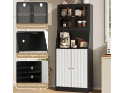 Aparador de cocina con encimera, almacenaje integrado, aparador, almacenaje con tira LED, 70 x 40 x 180 cm, mueble de cocina, negro